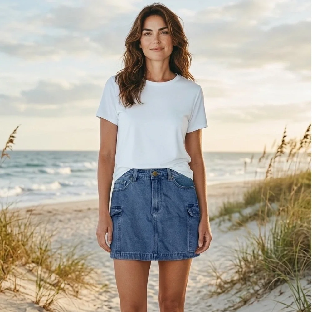 Billabong Womens Medium Wash Denim‎ Cargo Mini Skirt 10 Utility Y2K Blue Retro